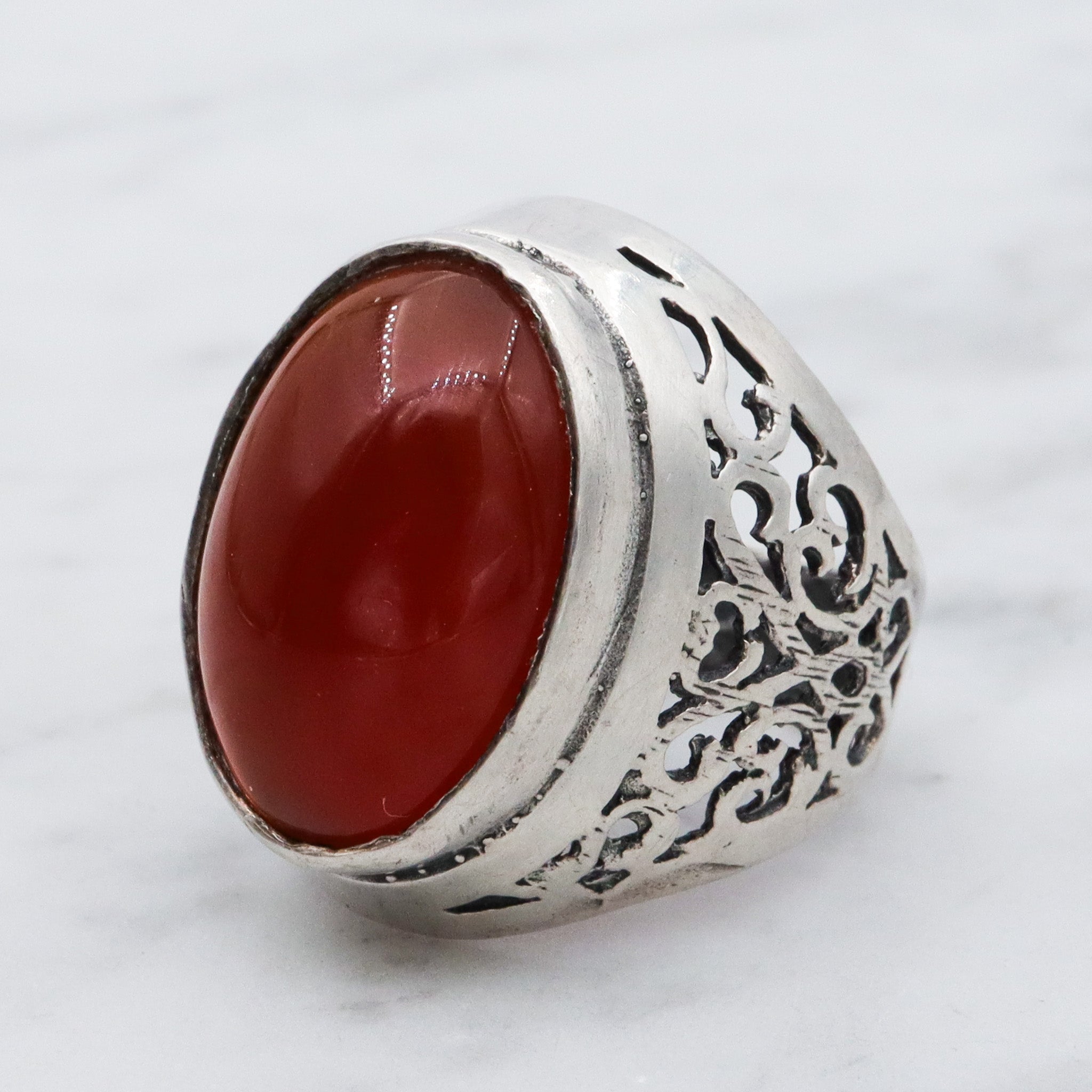 Vintage sterling silver filigree and carnelian ring, sz 7